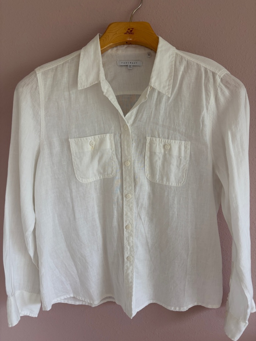 Foxcroft White Linen Casual Button-Down women's Shirt size 14P